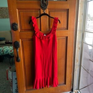 VENUS Red Ruffle Midi Dress